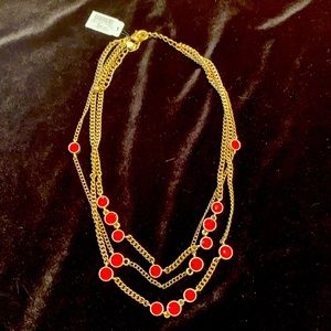 Chico’s gold and Red Stoned layered Necklace Brand New